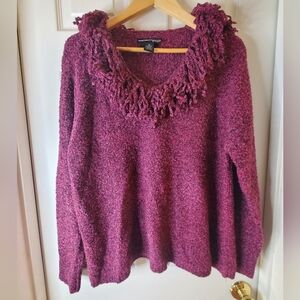Norton McNaughton Womens 1X Pink/Purple Long Sleeve Fringe Boucle Sweater